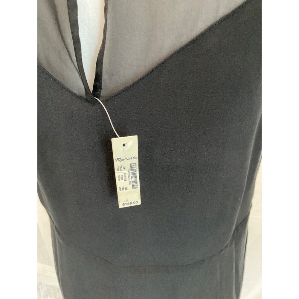 Madewell size XS Midi Black Sheath Dress Sheer Neckline & Keyhole New - Picture 6 of 7